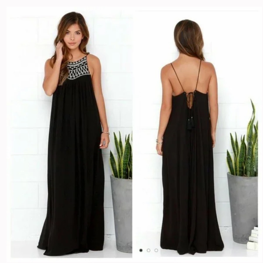 Nwt Amuse Society Lotus Black Beaded Maxi Small